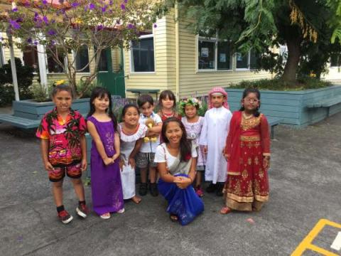 kids of may road school in their indigenous clothing
