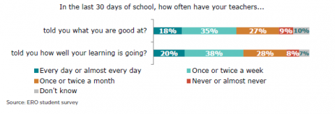 Figure 21: how frequently learners are told how well they are doing and what they are good at