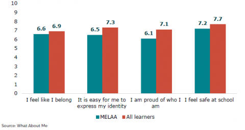 Figure 32: MELAA learners’ feelings of safety, belonging, self-expression and identity 