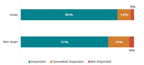 Figure 32: Learners’ (Year 4 – 13) opinion of how important school is for their future – Asian and non-Asian ethnicities