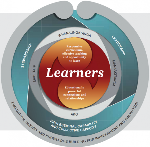 A circular diagram representing the evaluation indicators framework with the Learners at the centre.