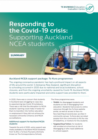 Responding to Covid-19: Supporting Auckland NCEA students - Summary Cover