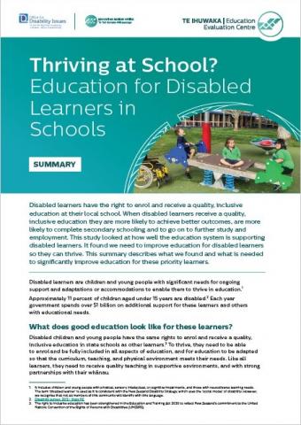 Thriving at School? Education for Disabled Learners in Schools - summary