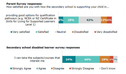 Figure 82: Satisfaction with options and pathways provided by secondary school: Parents and disabled learner surveys