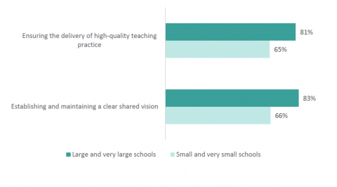 Figure 29: Percentage of new principals who feel confident or very confident in each area by school size